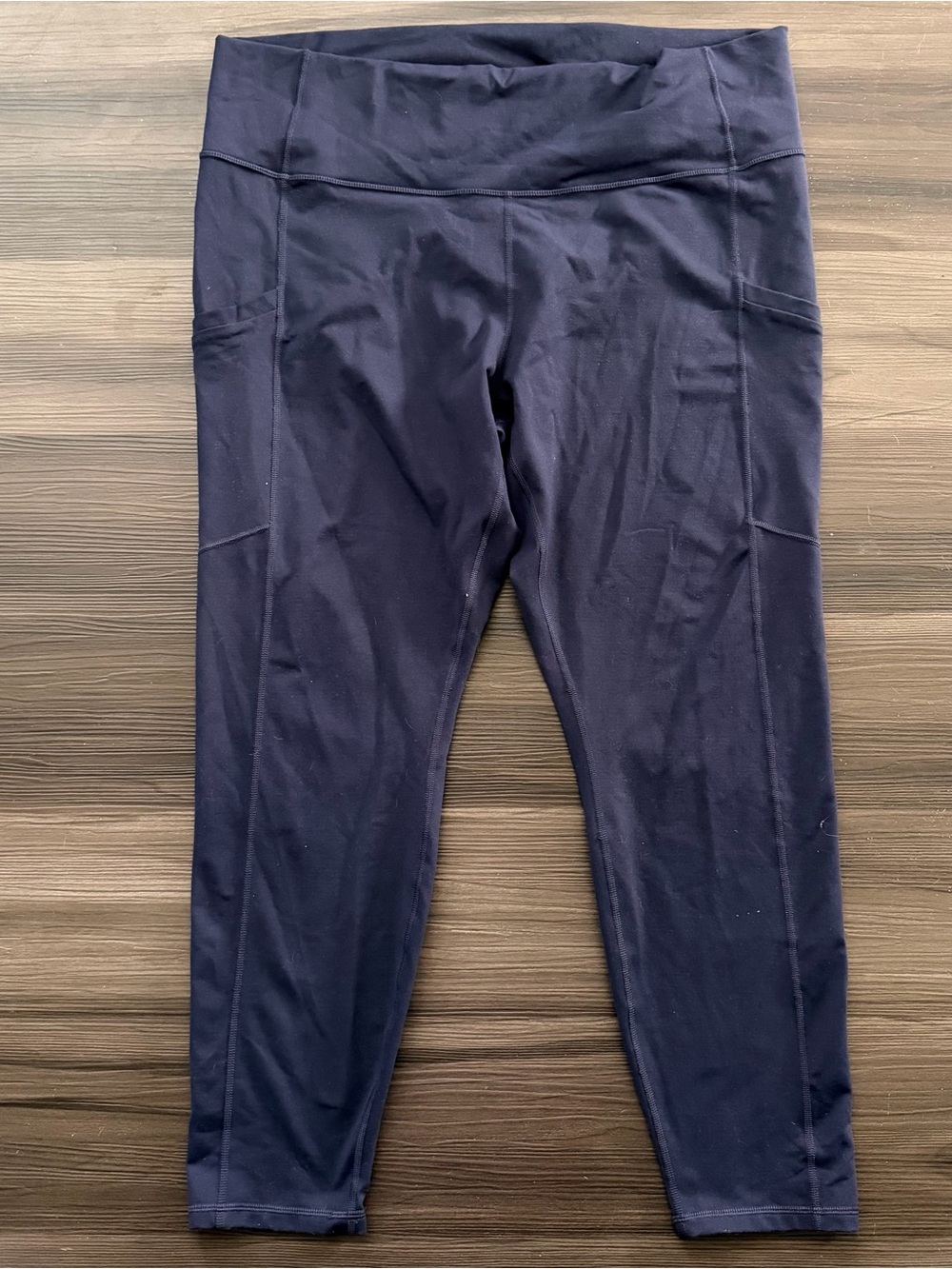 Navy High-Waist Active Leggings with Side Pockets - YITTY 3X